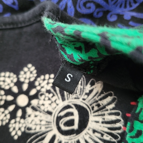 Desigual dress black green blue fit flare long sleeve dragon zebra detail Sz S - Picture 13 of 15